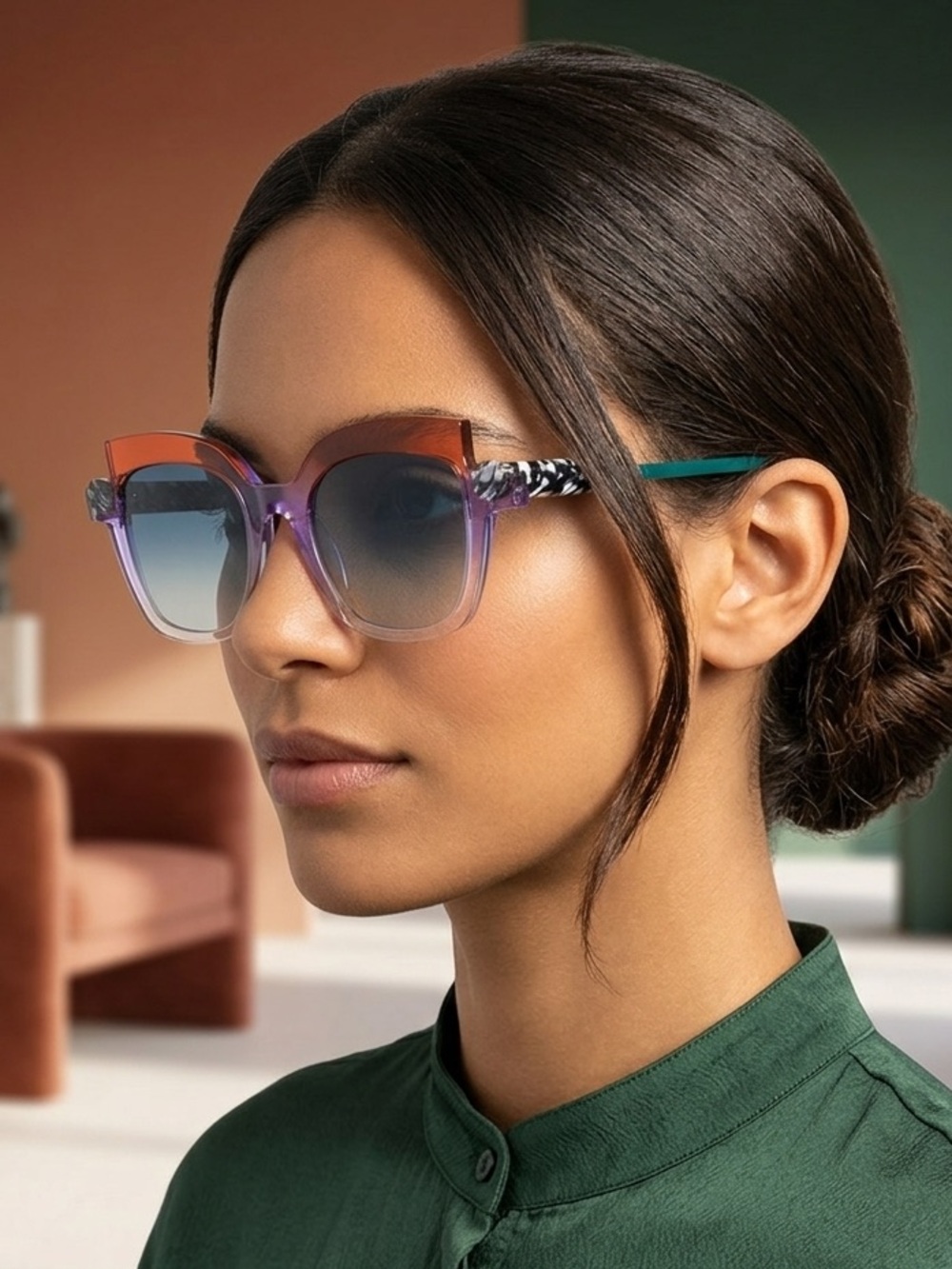 New FACE A FACE SOTSAS 2 1303 Gradient Perry Brown Cat-Eye Sunglasses, Authentic